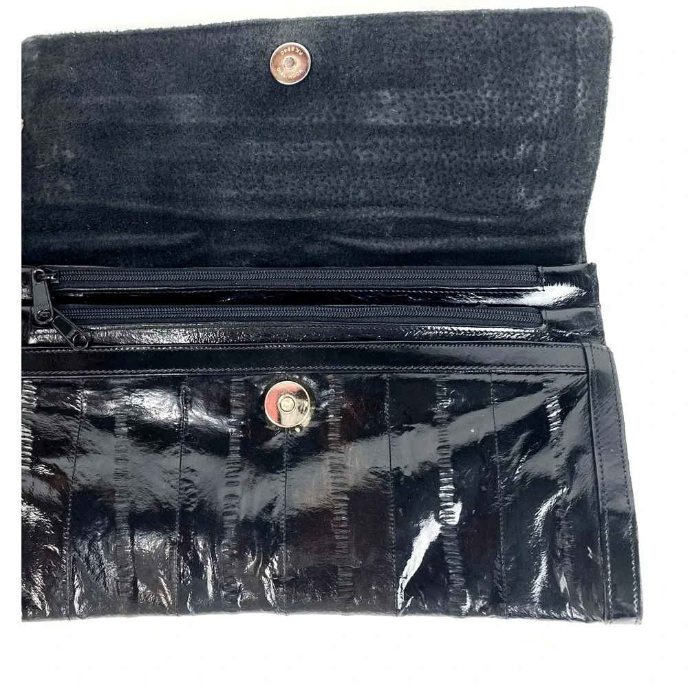 Leather of the Sea Eel Skin Leather Clutch Black Purse Satchel Handbag Bag
